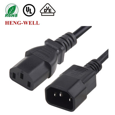 สีดํา สายต่อเติมพลังงาน US 10A 15A 125V 250V 18AWG สายต่อเติมพลังงานคอมพิวเตอร์