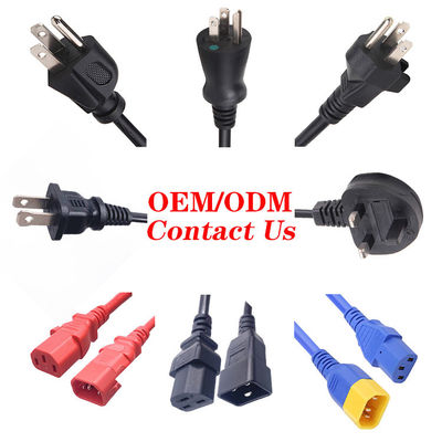3 Pin Plug 10A 13A 15A 125V คอมพิวเตอร์เล็ปโต๊ป UL Certificate AC Power Cord