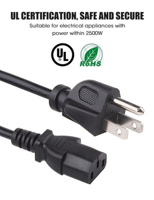 UL สายไฟฟ้าสหรัฐ 3 ปิน NEMA 5-15P พล็อกเข้า IE320 C13 สายไฟฟ้าสหรัฐ